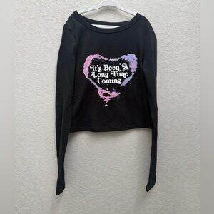 Taylor Swift Eras Tour Lover Long Sleeve Crop Top Black Heart XS